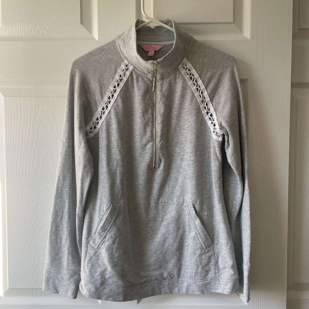 Lilly Pulitzer Light Gray 3/4 Zip Pullover size small